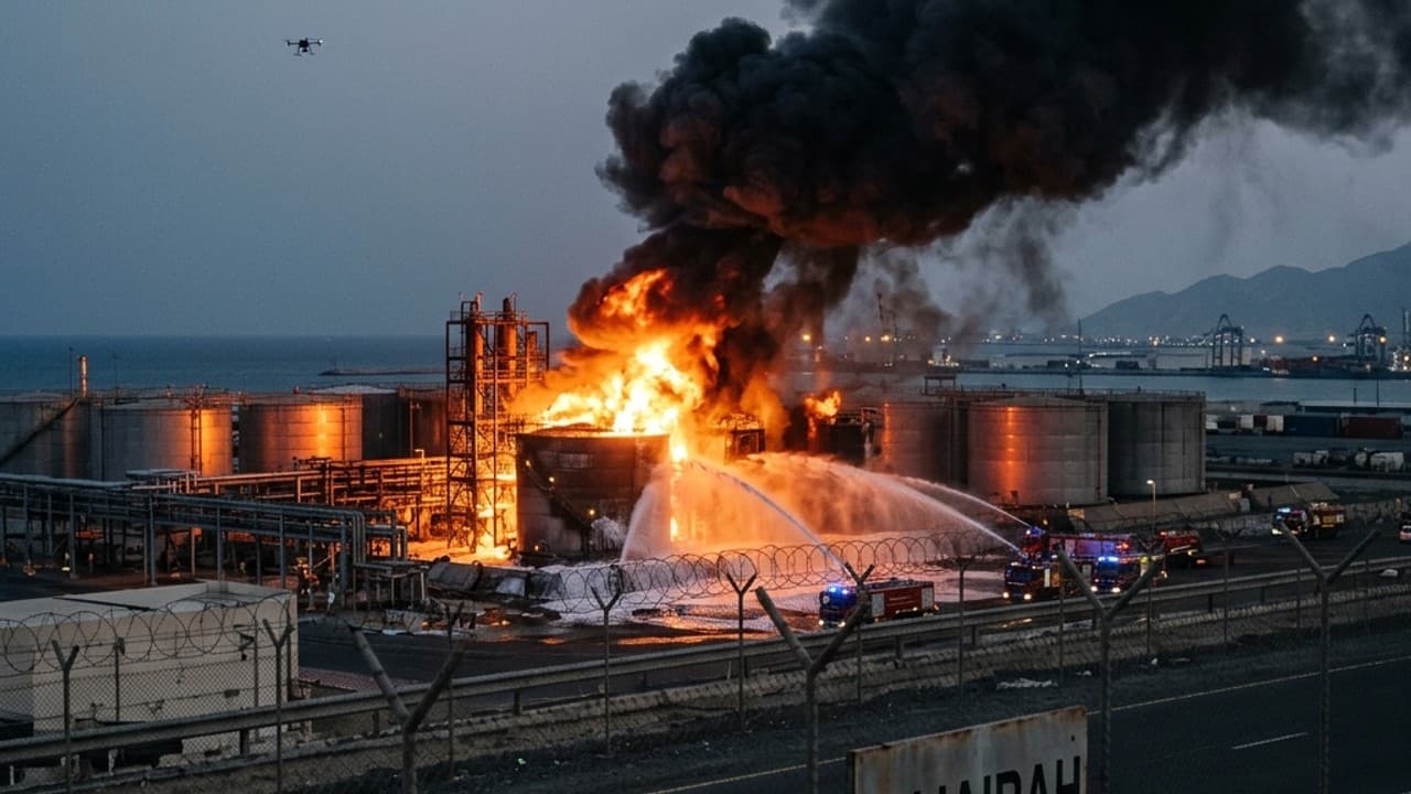 Iranian Drone Strike Sparks Fire at UAE's Fujairah Petroleum Complex